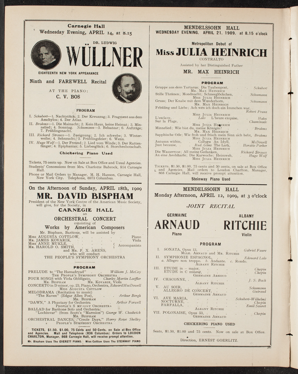 New York Festival Chorus and Orchestra, April 11, 1909, program page 10