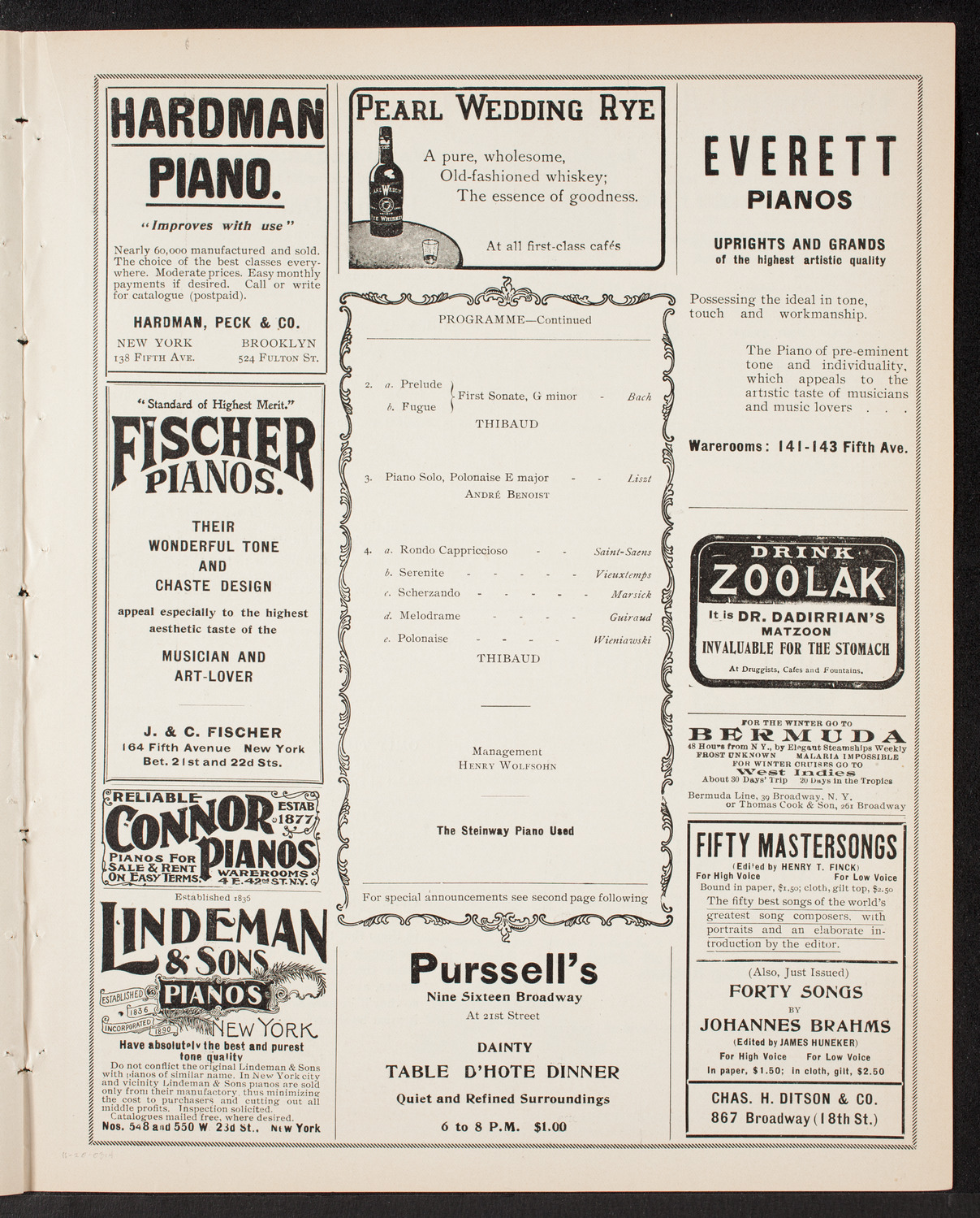 Jacques Thibaud, Violin, November 20, 1903, program page 7