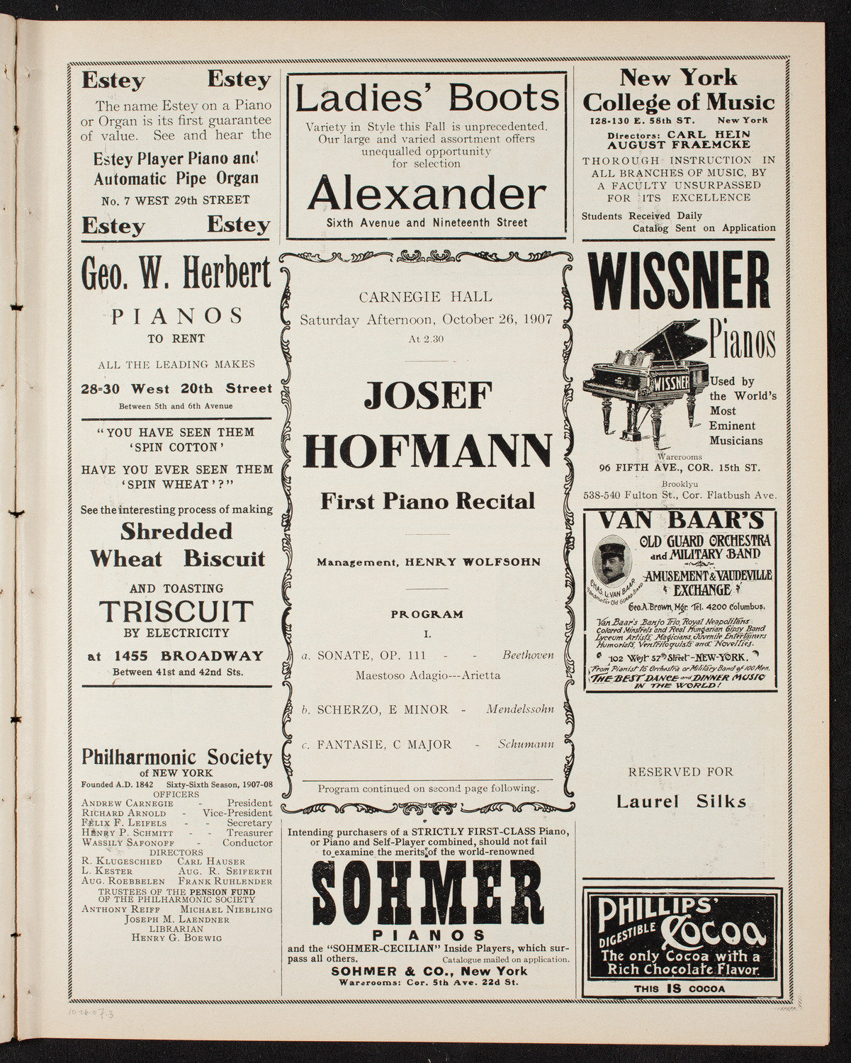 Josef Hofmann, Piano, October 26, 1907, program page 5