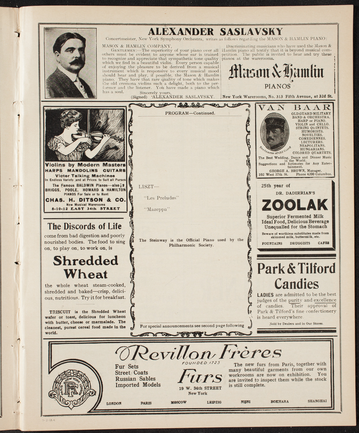 New York Philharmonic, March 2, 1910, program page 7