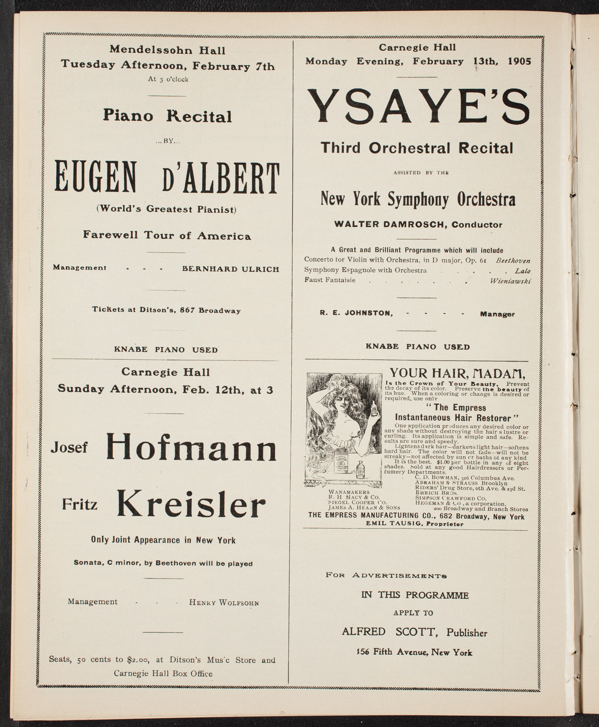 New York Symphony Orchestra, February 5, 1905, program page 10