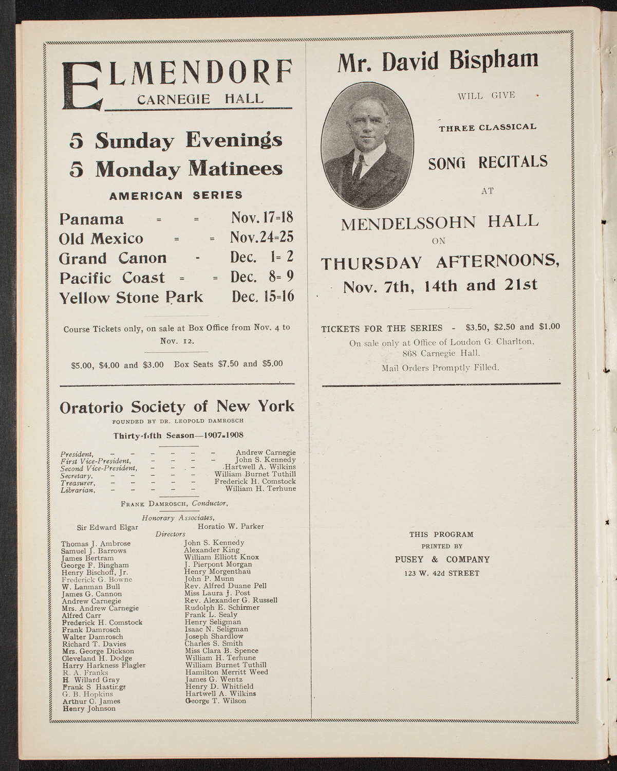 David Bispham, Baritone, October 13, 1907, program page 12