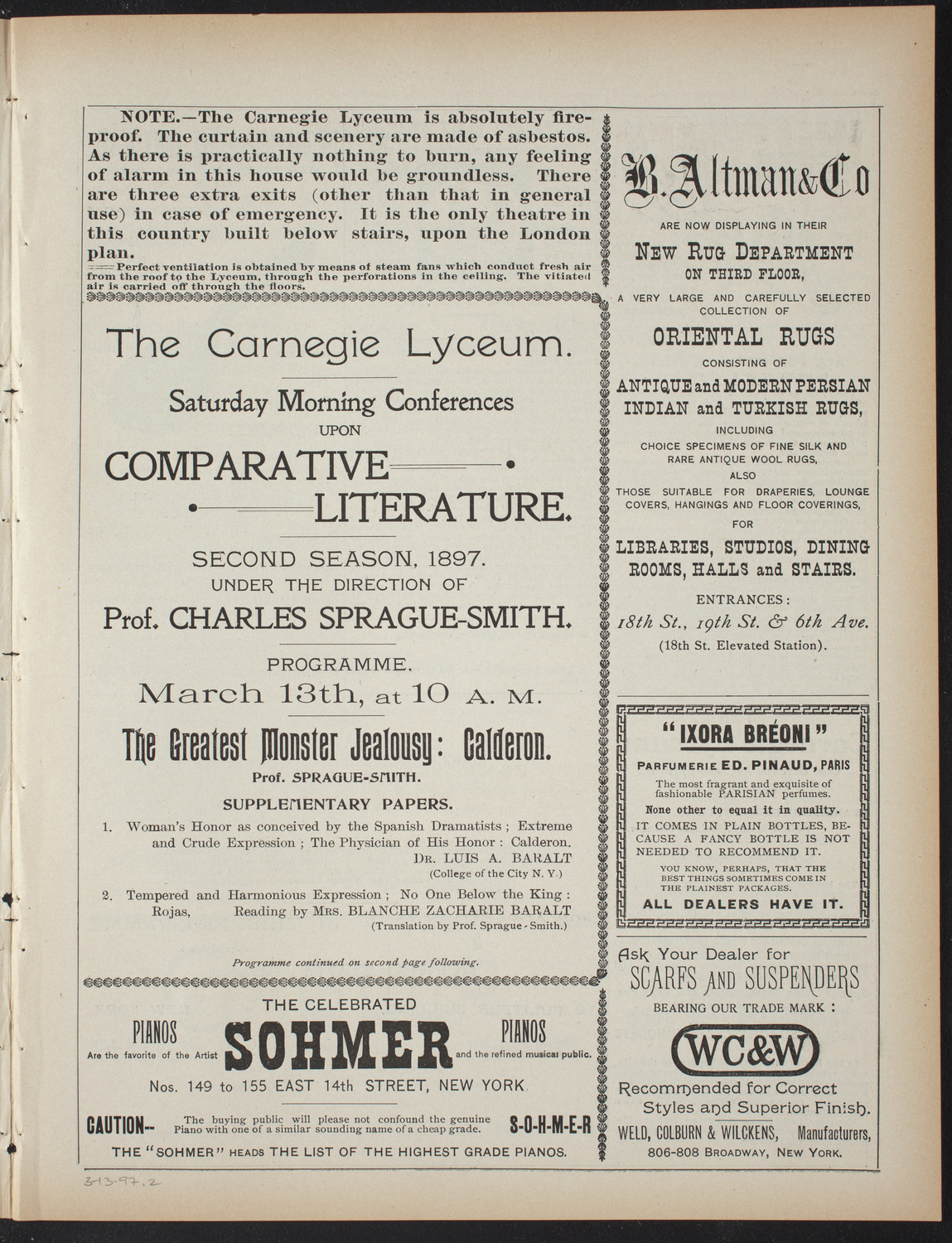 Saturday Morning Conferences on Comparative Literature, March 13, 1897, program page 3