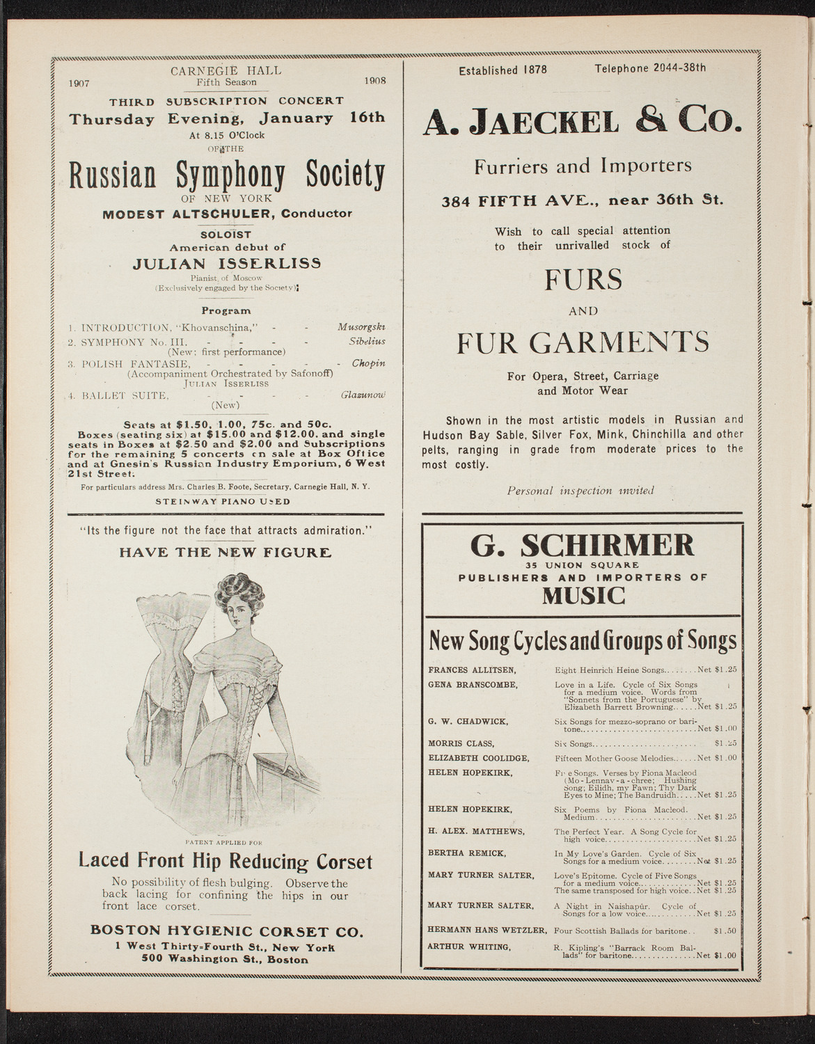 Musical Art Society of New York, December 19, 1907, program page 8