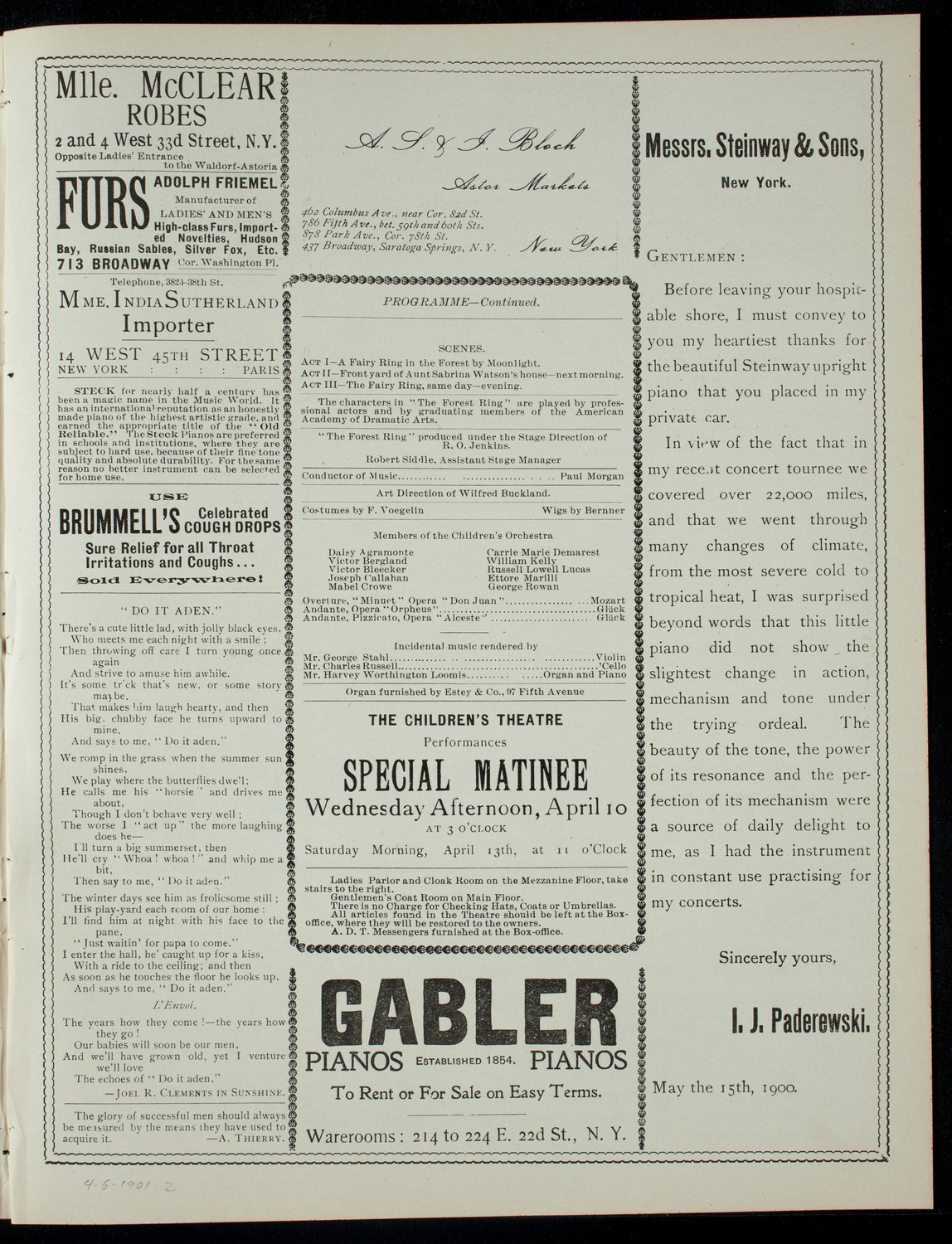 The Children's Theatre, April 6, 1901, program page 3