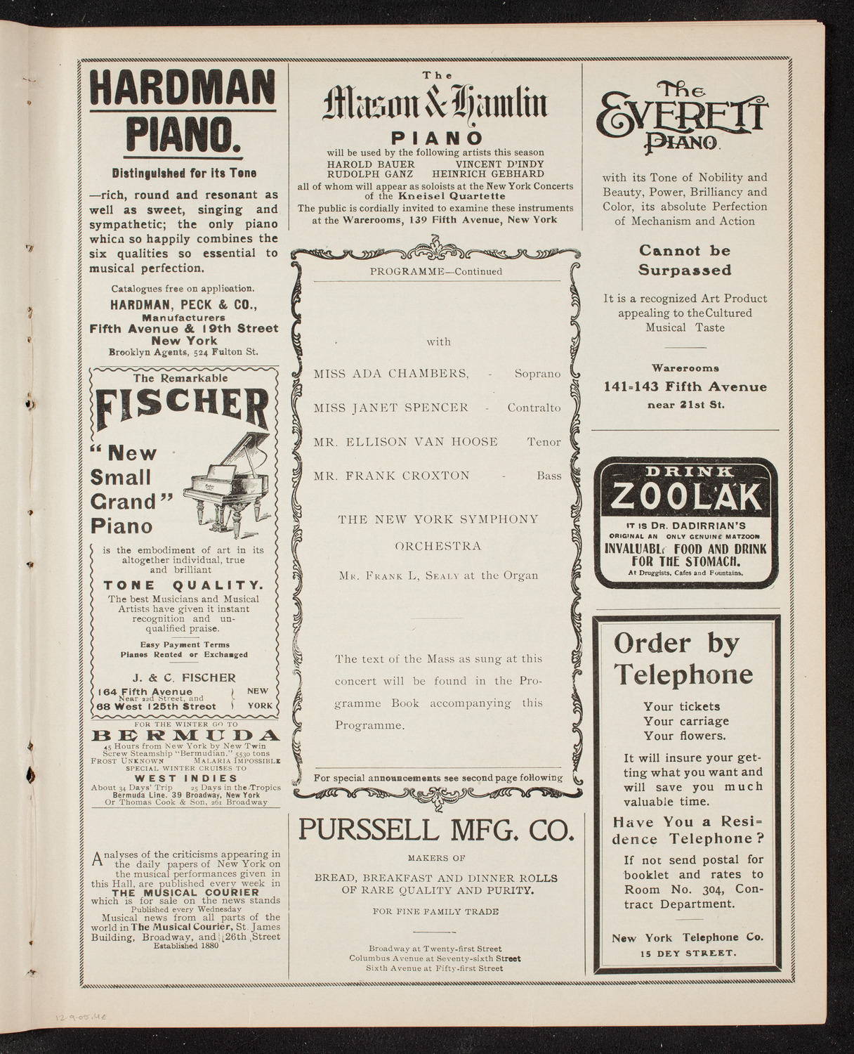 Oratorio Society of New York, December 9, 1905, program page 7