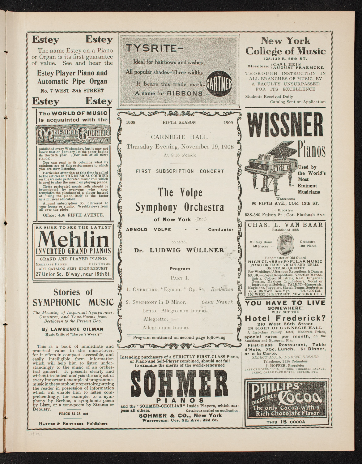 Volpe Symphony Society of New York, November 19, 1908, program page 5