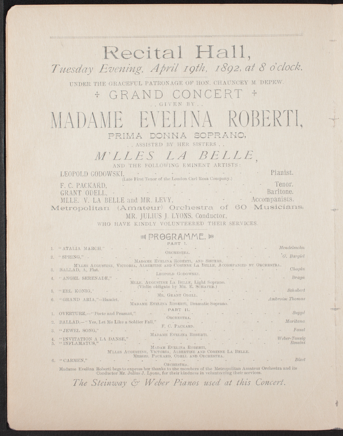 Evelina Roberti, April 19, 1892, program page 6