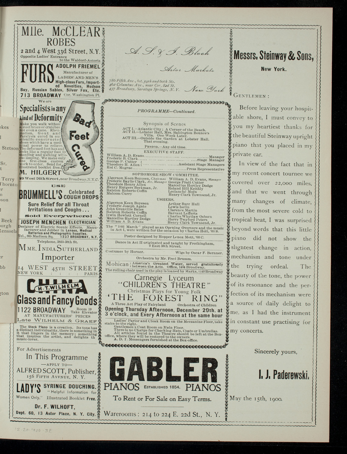 Columbia Sophomore Dramatic Society, December 20, 1900, program page 5