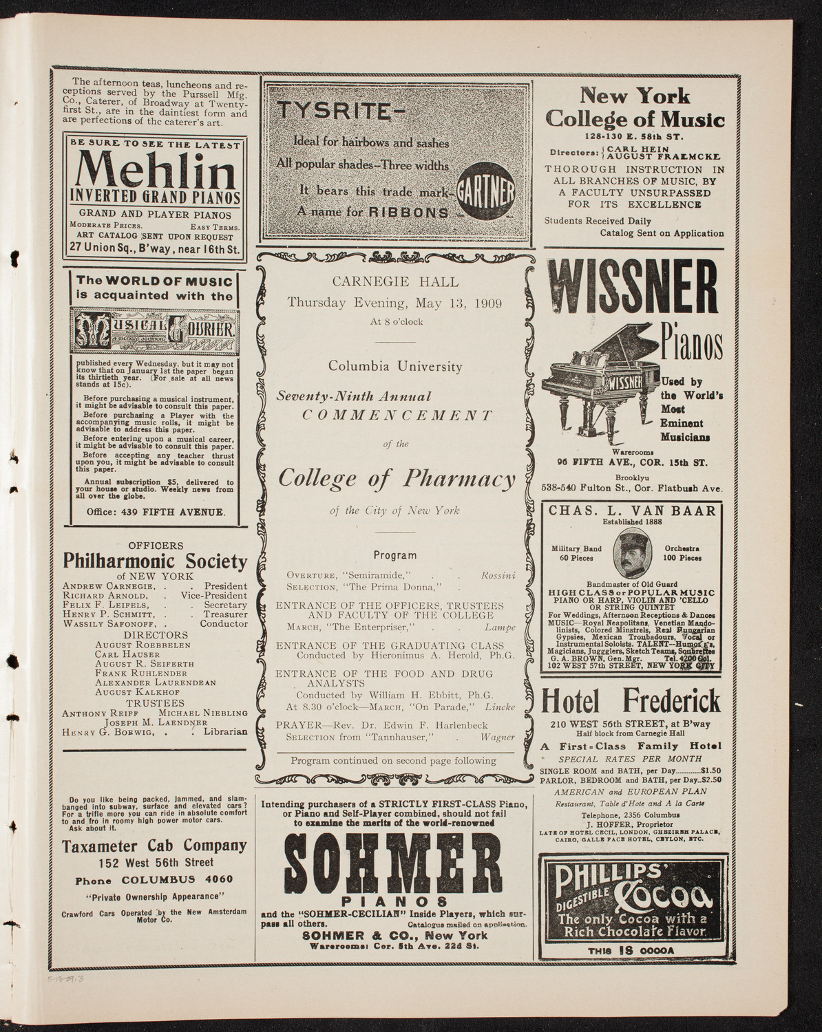 Graduation: College of Pharmacy of the City of New York, May 13, 1909, program page 5