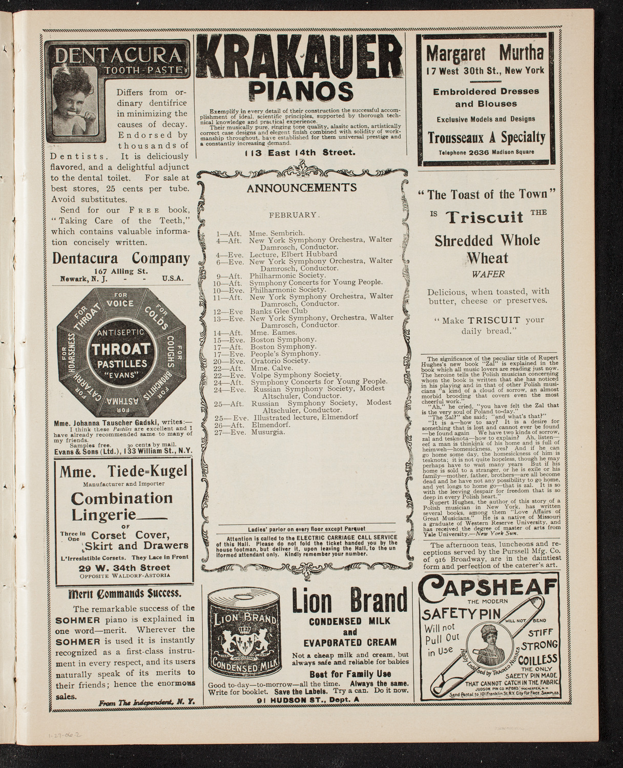 Russian Symphony Society of New York, January 27, 1906, program page 3