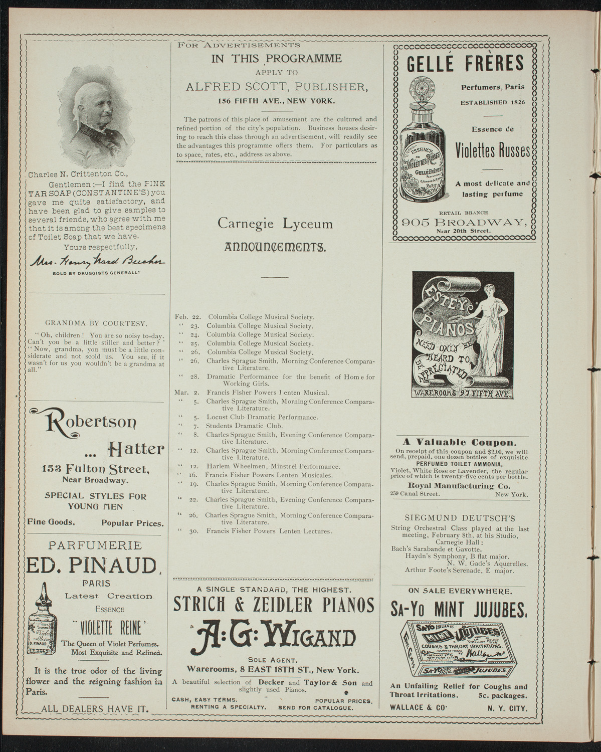 Columbia College Musical Society, February 21, 1898, program page 2