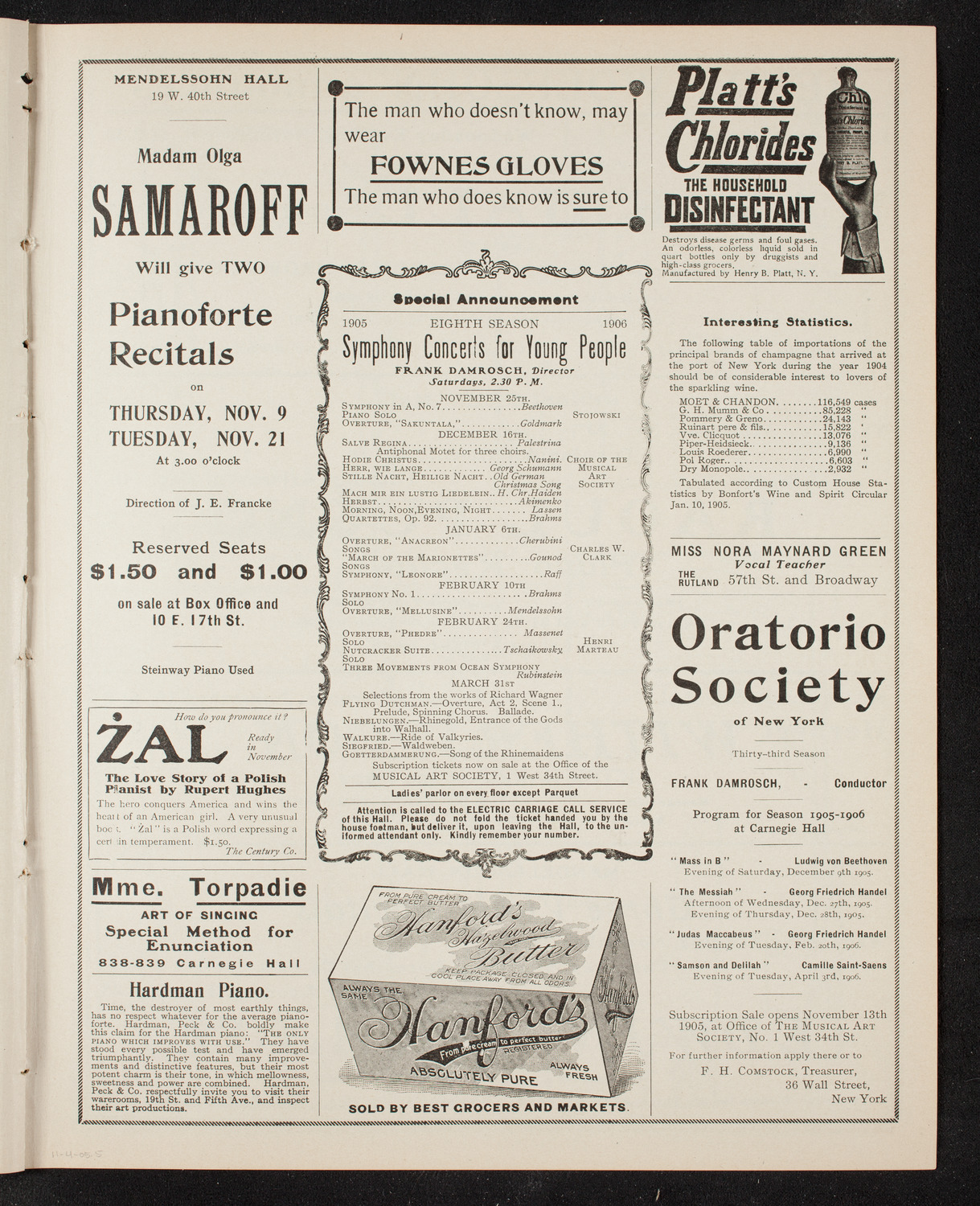 Emma Calvé, Soprano, and Her Company with the New York Symphony Orchestra, November 4, 1905, program page 9