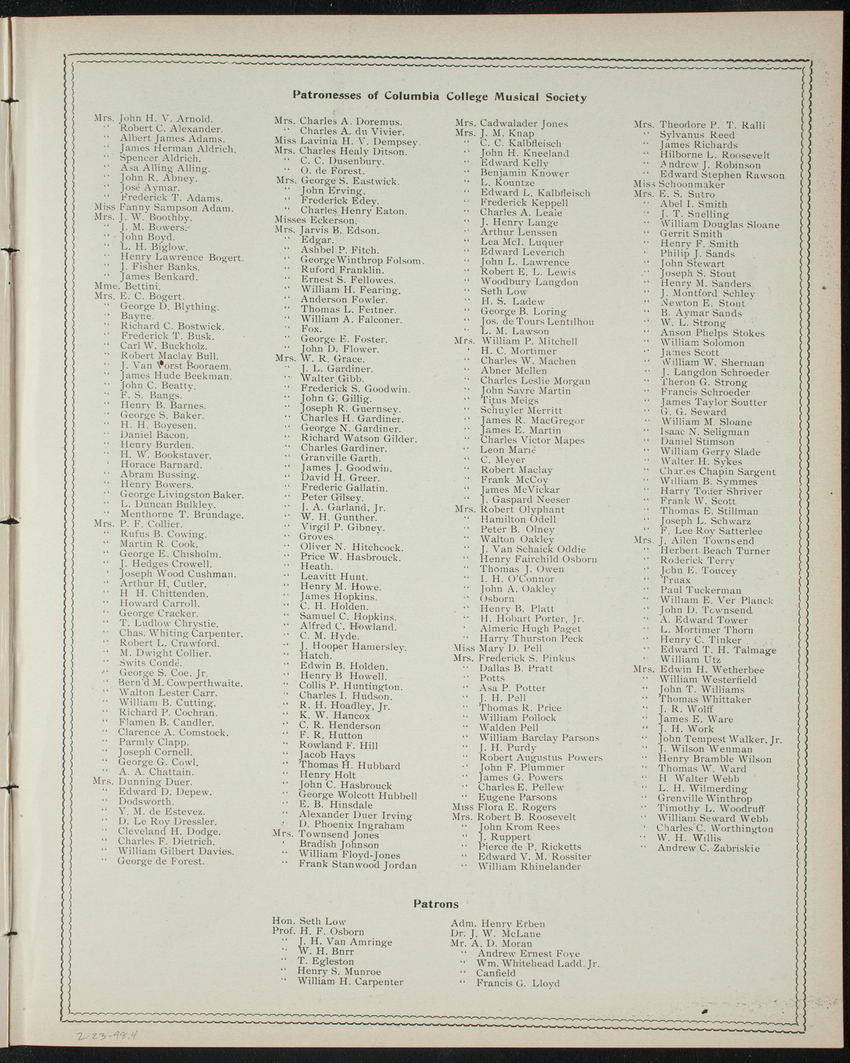 Columbia College Musical Society, February 23, 1898, program page 7