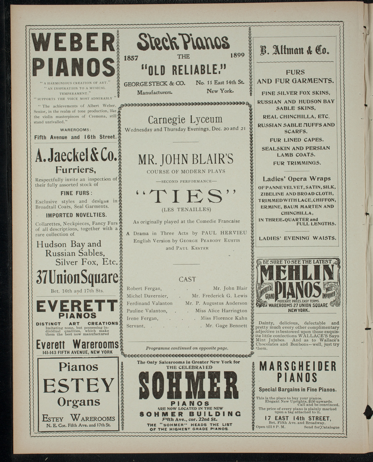 Mr. John Blair's Course of Modern Plays, December 21, 1899, program page 2