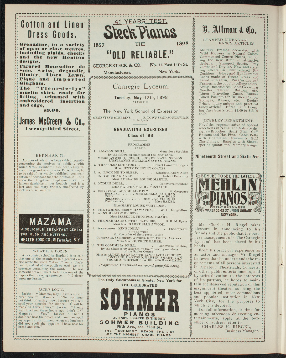 Graduation: New York School of Expression, May 17, 1898, program page 4