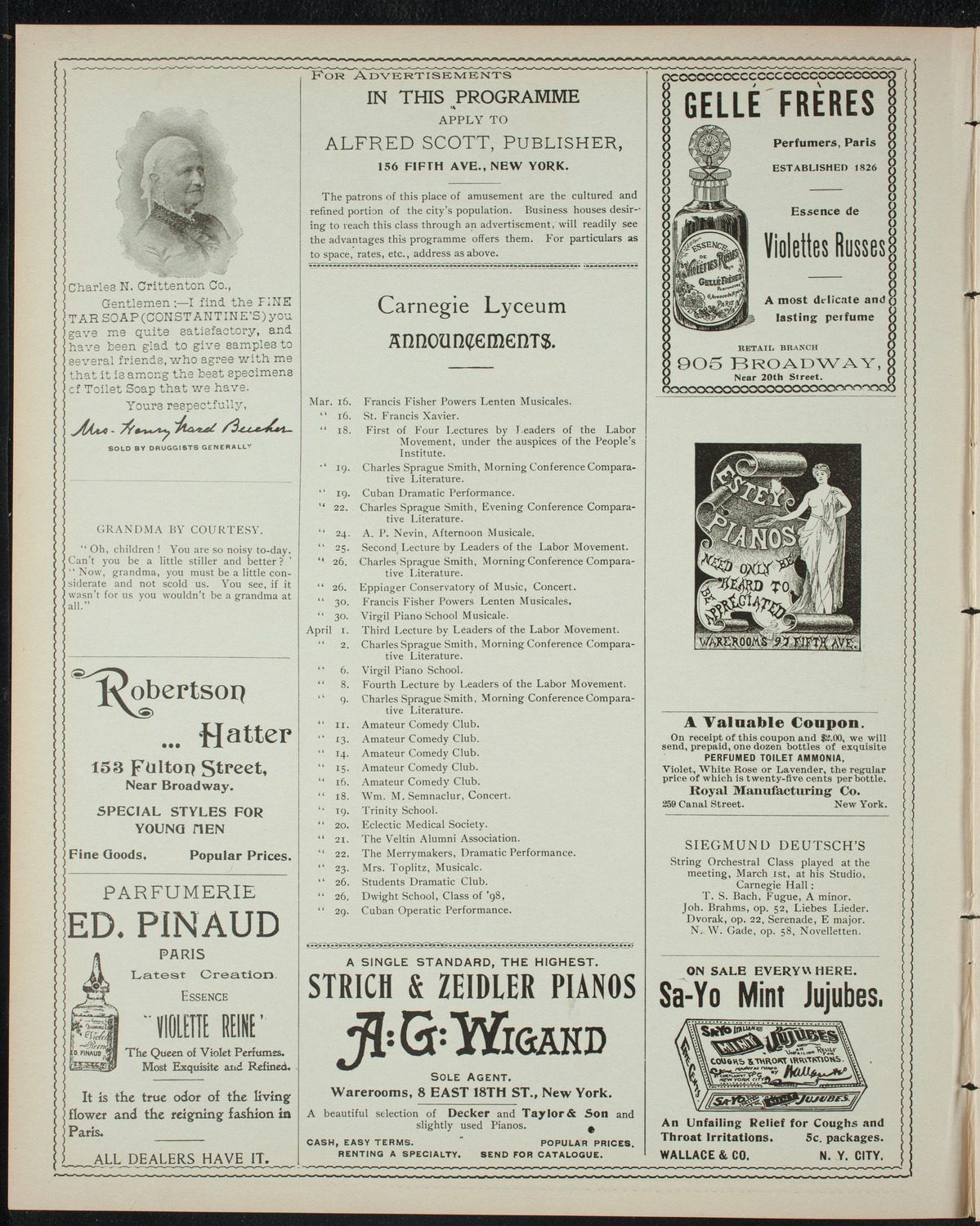 Virgil Piano School Student Recital, March 15, 1898, program page 2