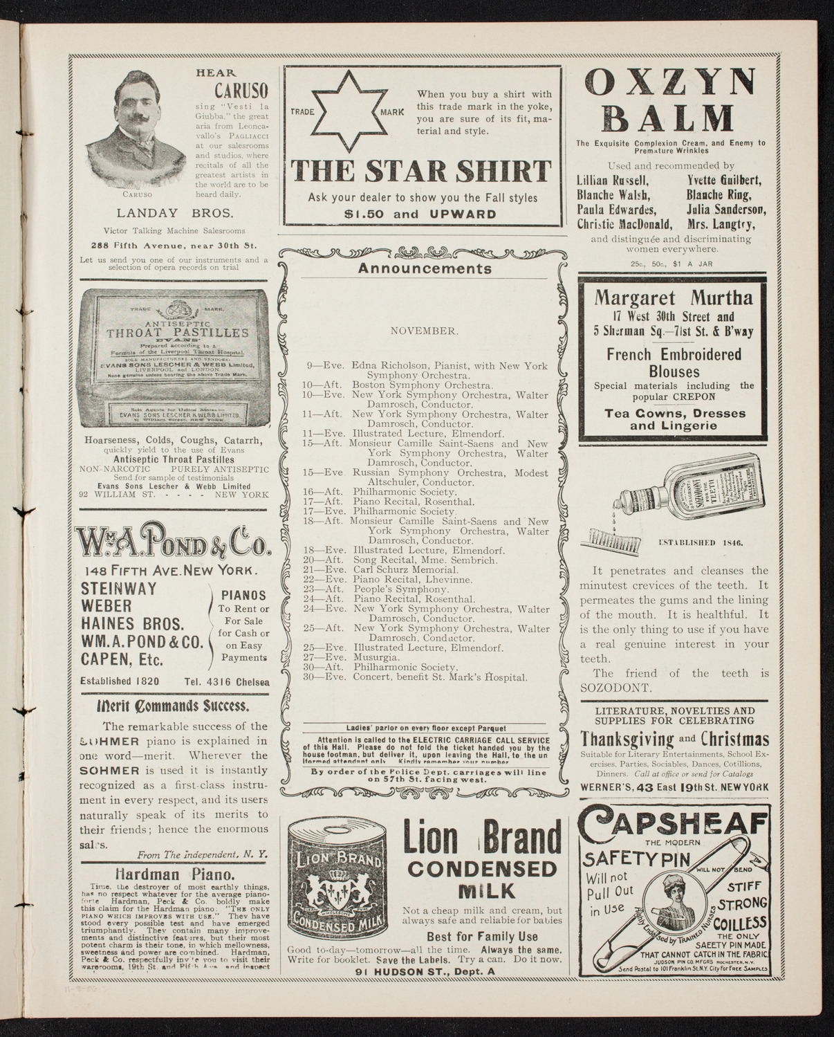 Boston Symphony Orchestra, November 8, 1906, program page 3