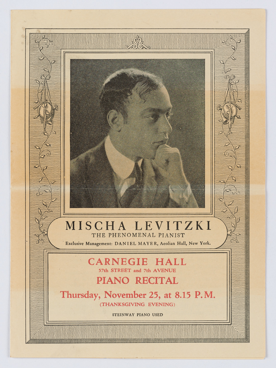 Cancelled Concert: Mischa Levitzki, November 25, 1920