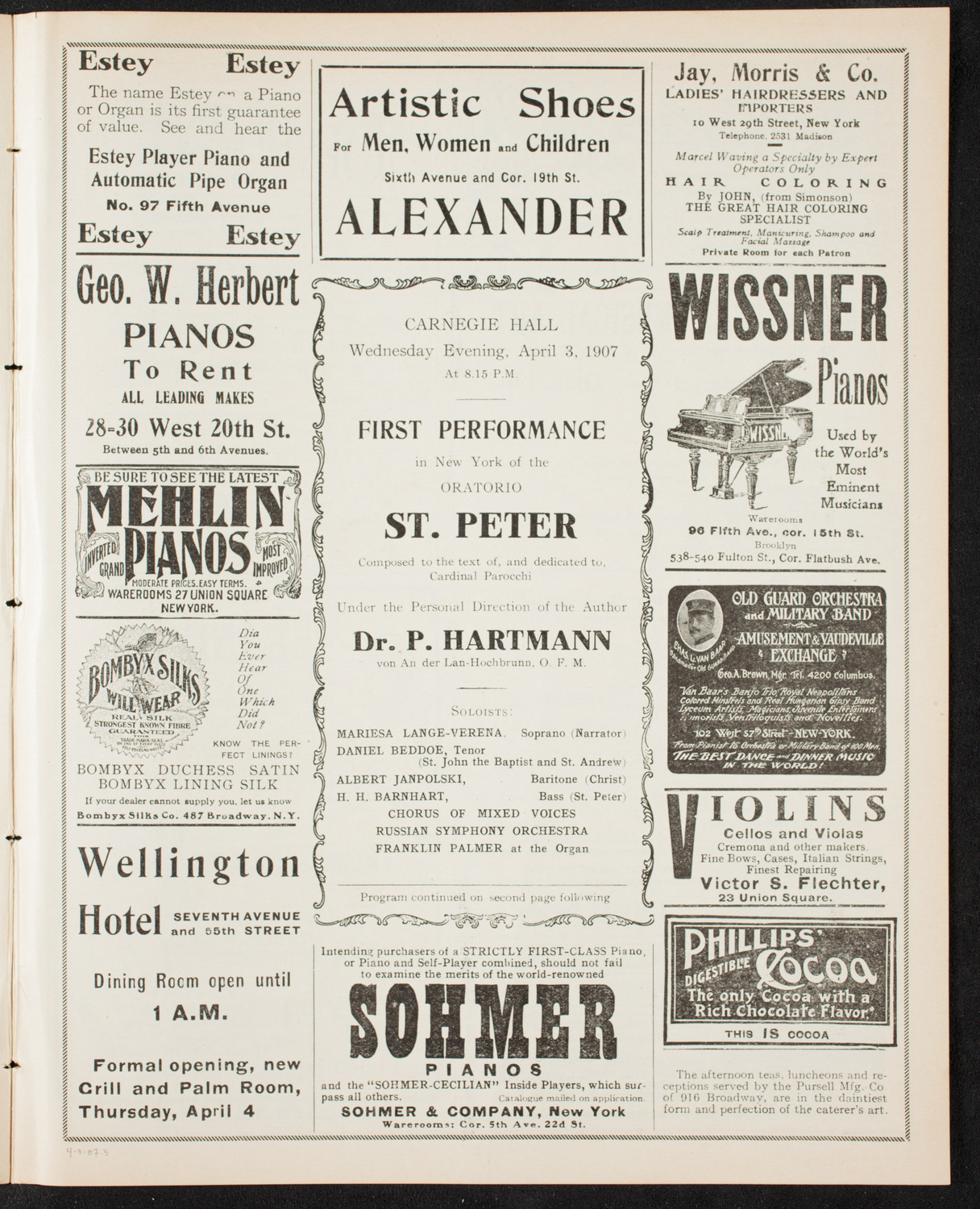 Paul Hartmann's "St. Peter", April 3, 1907, program page 5