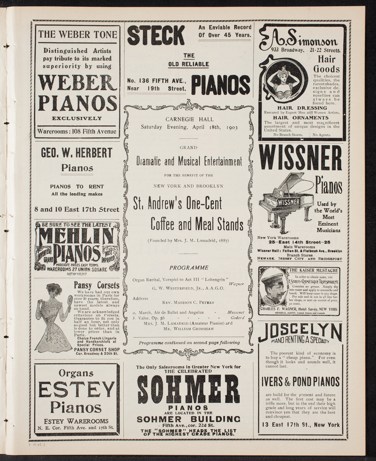 Benefit: St. Andrew's One-Cent Coffee and Meal Stands, April 18, 1903, program page 5