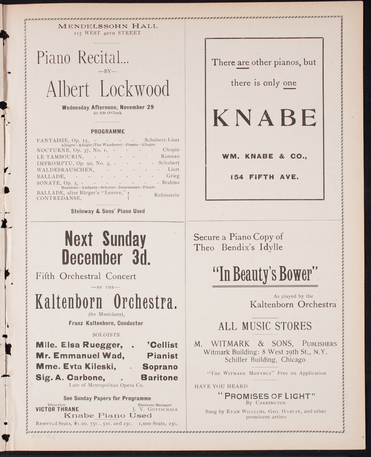 Kaltenborn Orchestra, November 26, 1899, program page 7