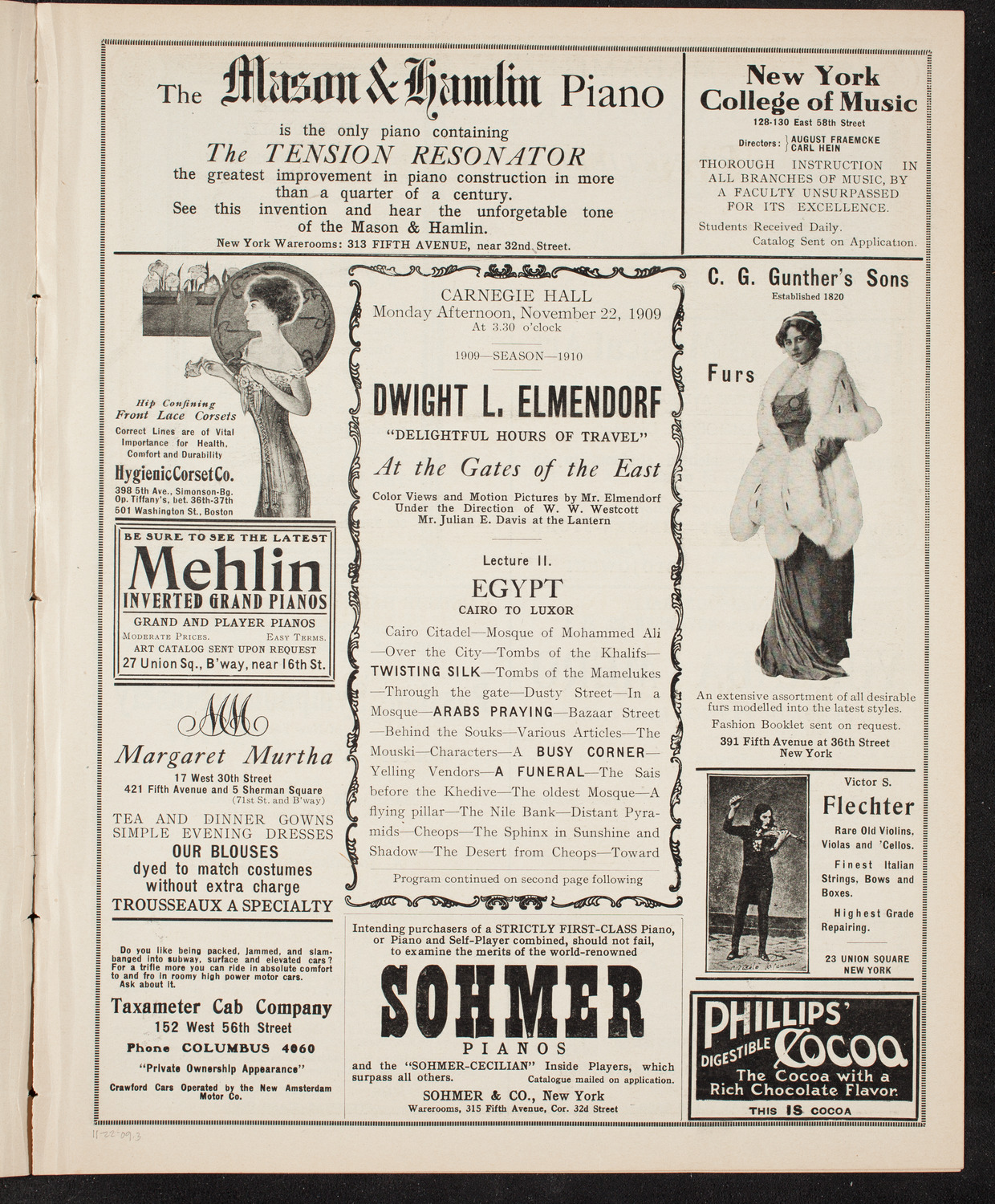 Elmendorf Lecture: At the Gates of the East, November 22, 1909, program page 5