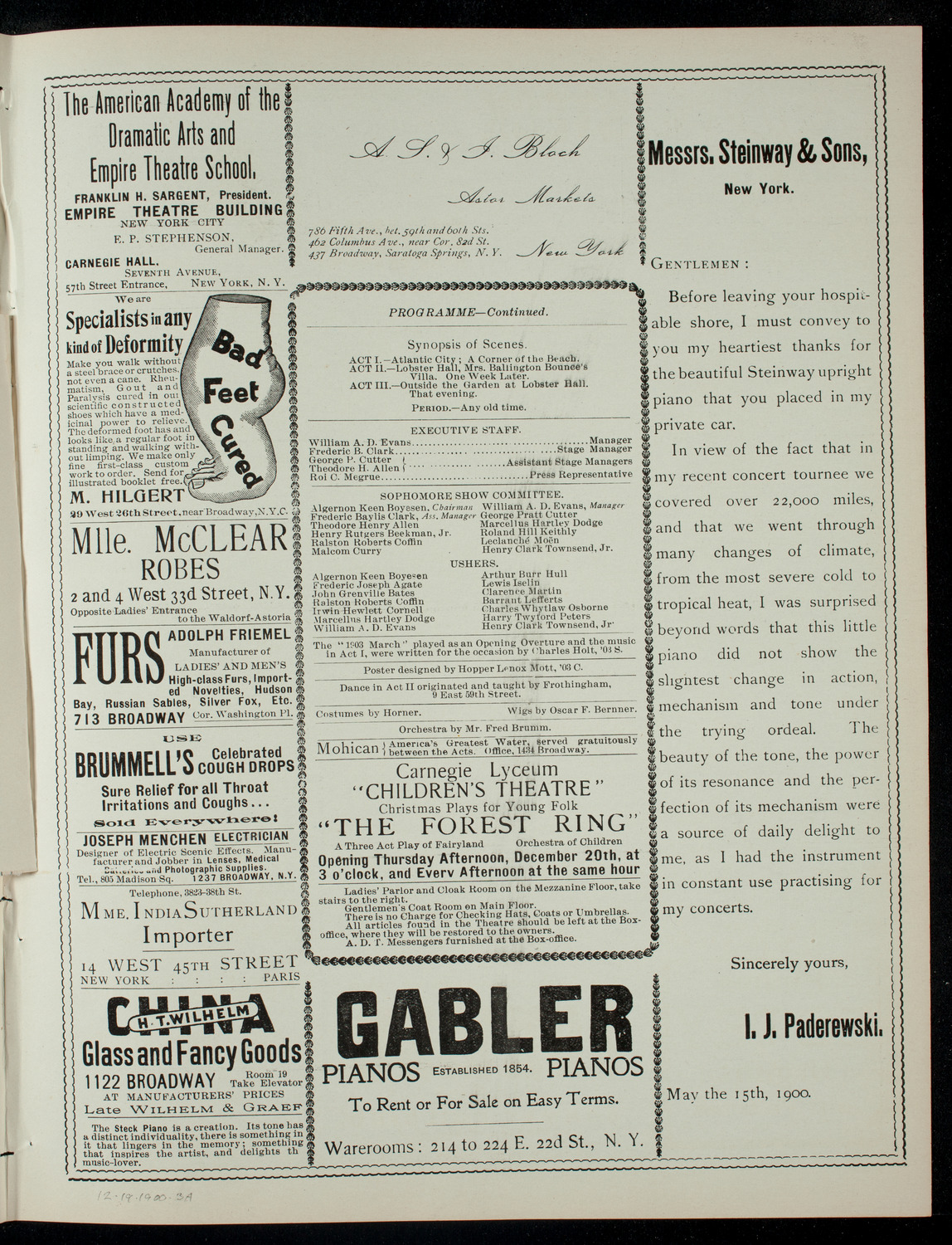 Columbia Sophomore Dramatic Society, December 19, 1900, program page 5