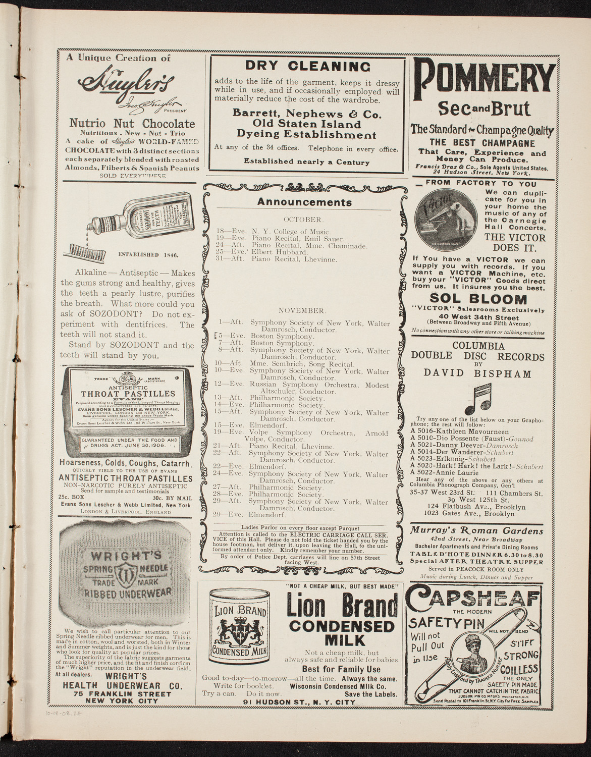 Johanna Gadski, Soprano, October 18, 1908, program page 3