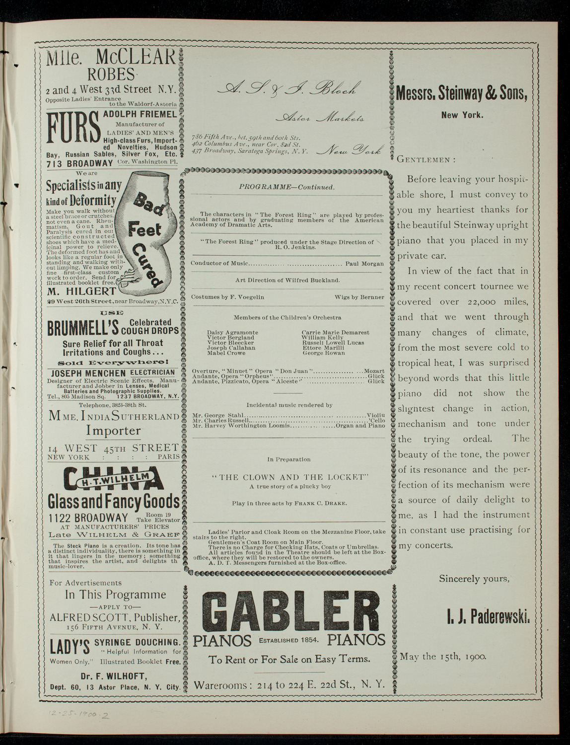 The Children's Theatre, December 25, 1900, program page 3