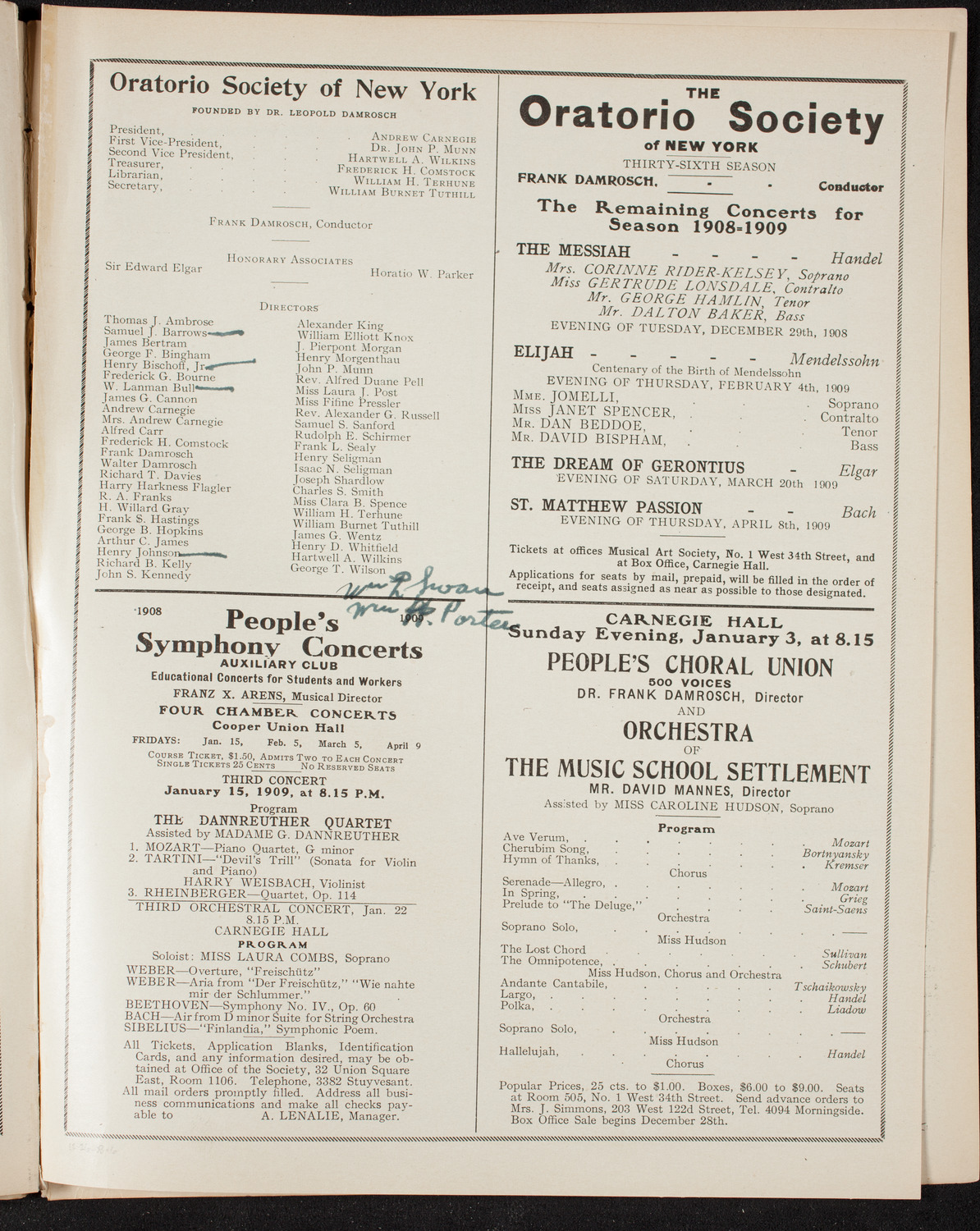 Oratorio Society of New York, December 26, 1908, program page 11