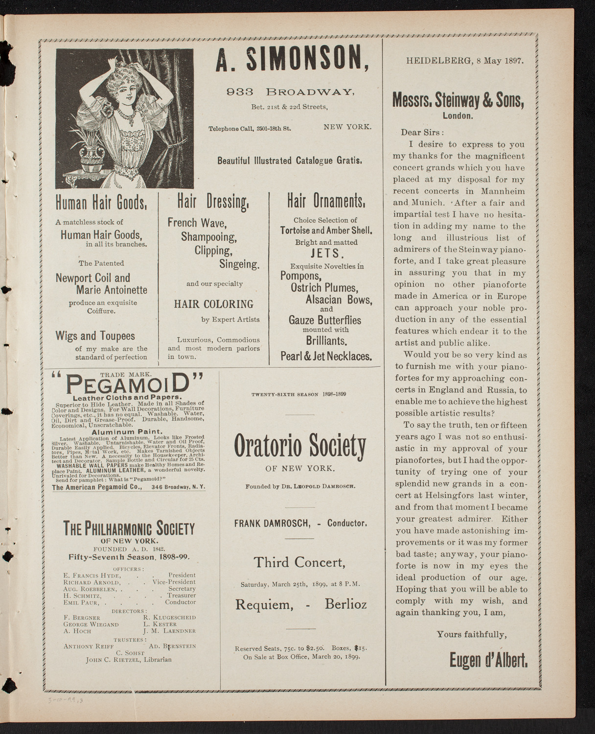 Paur Symphony Orchestra, March 10, 1899, program page 5