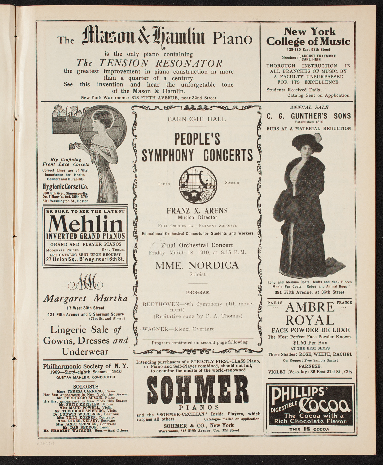People's Symphony Concert, March 18, 1910, program page 5