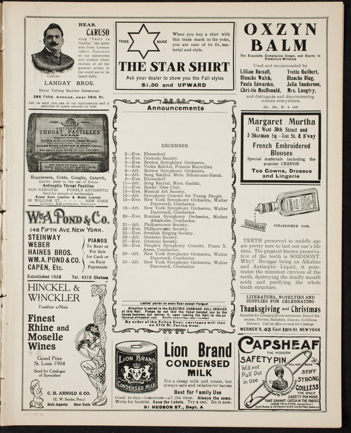 New York Philharmonic, December 1, 1906, program page 3
