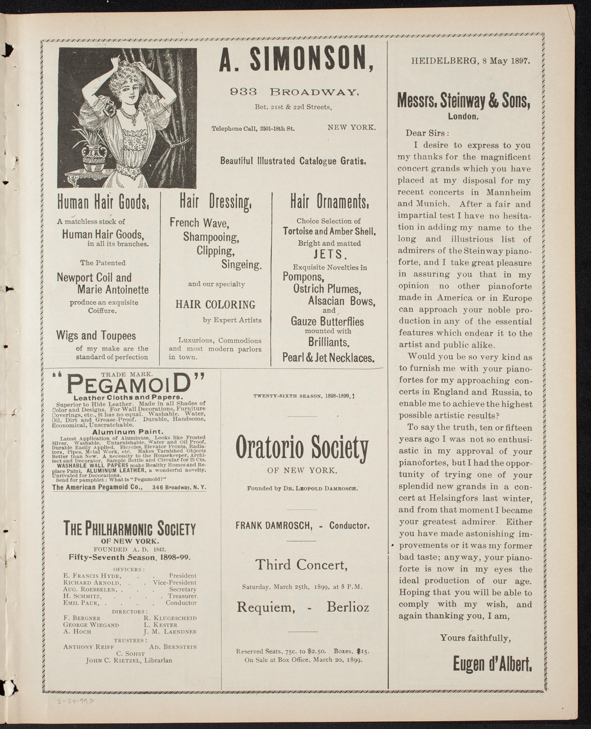 New York Philharmonic, February 24, 1899, program page 5