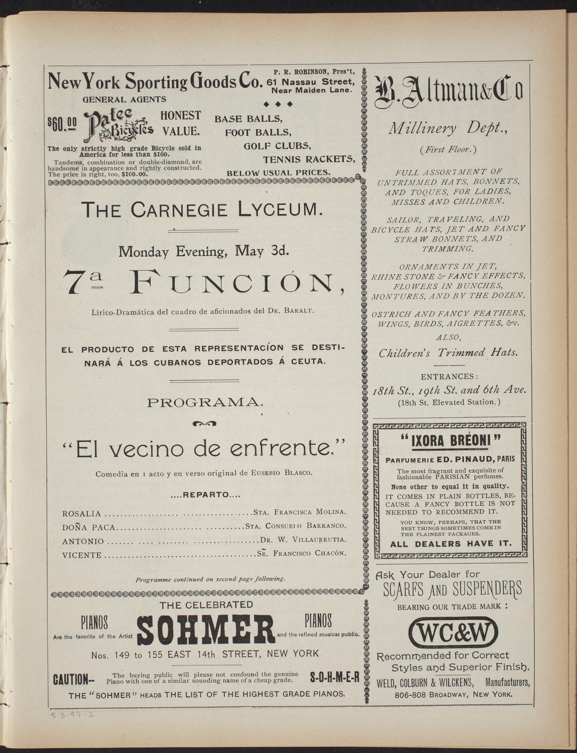 Benefit for the Cubans Deported to Ceuta, May 3, 1897, program page 3