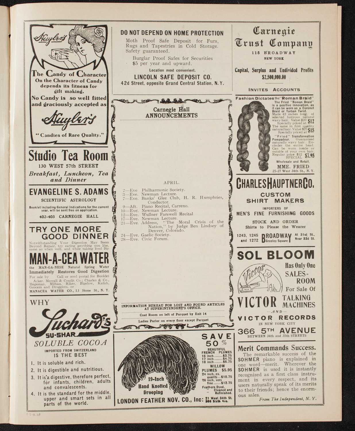 Fritz Kreisler, Violin, April 2, 1910, program page 3