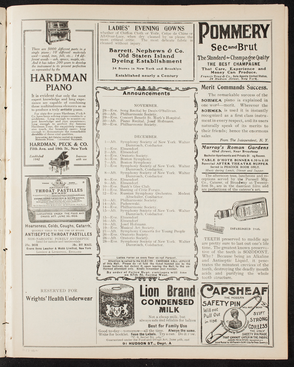 Benefit: German Hospital and Dispensary, November 27, 1907, program page 3