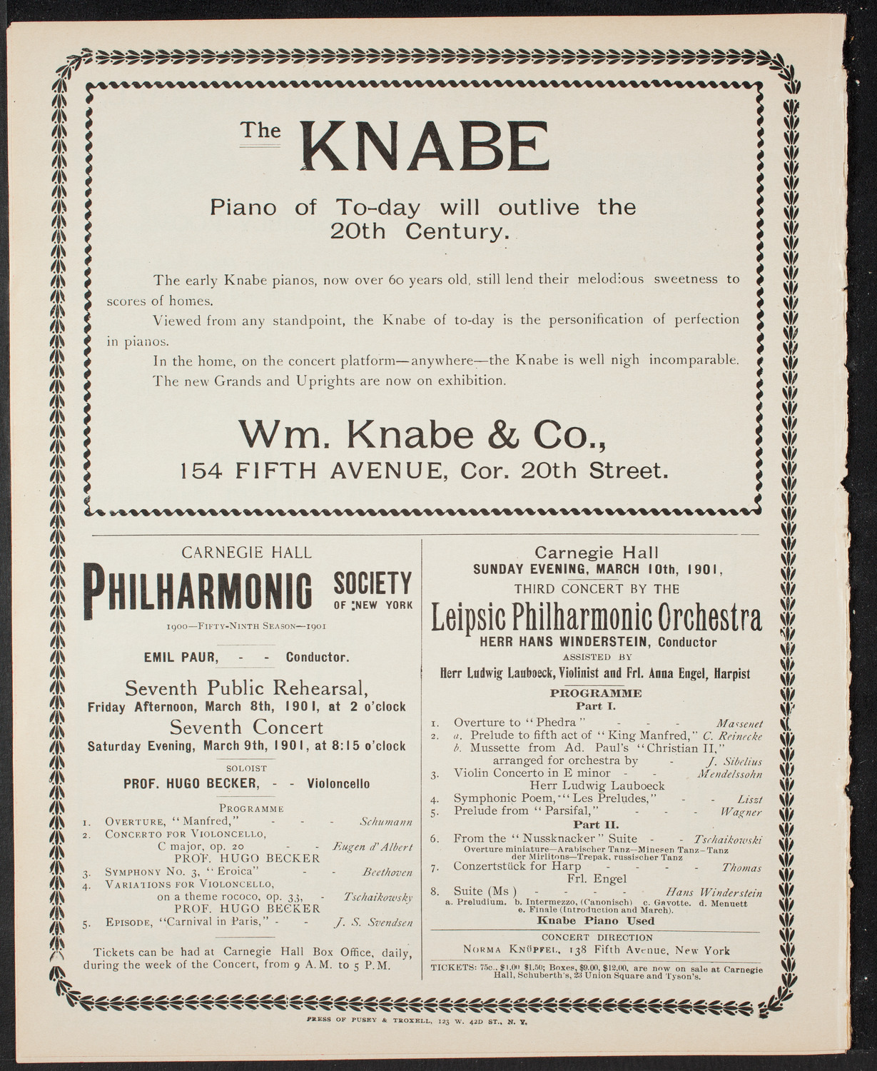 Leipzig Philharmonic Orchestra, March 3, 1901, program page 8