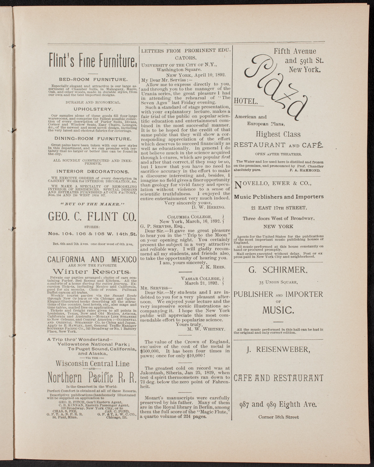 Urania Scientific Theatre, April 30, 1892, program page 9