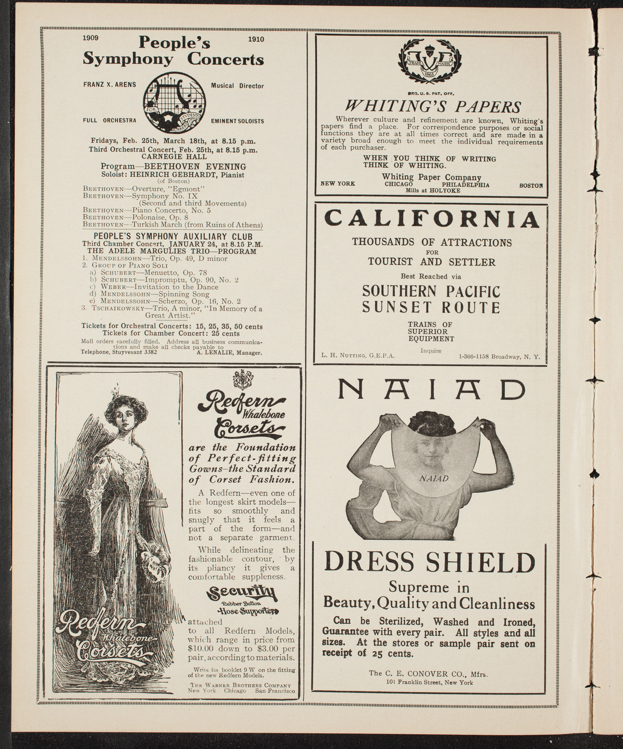 Mischa Elman, Violin, January 19, 1910, program page 2