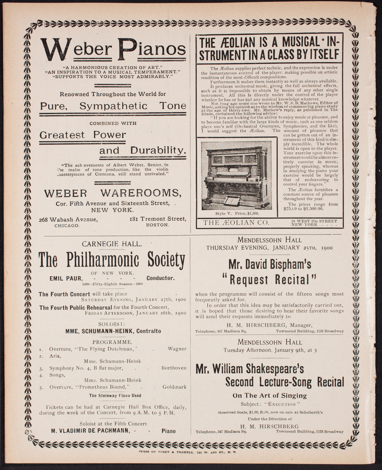 New York Philharmonic, January 5, 1900, program page 12