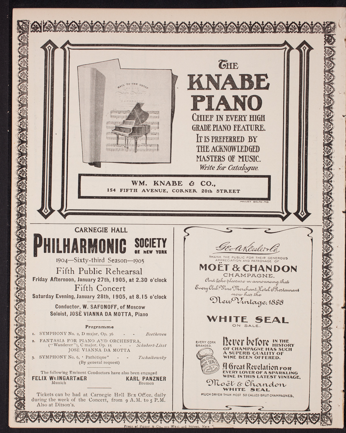 Franz von Vecsey, Violin, January 17, 1905, program page 12