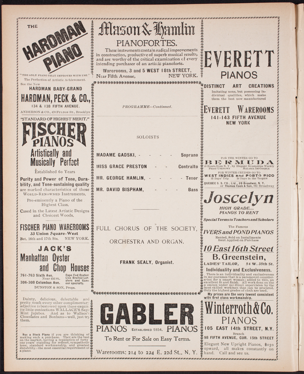 Oratorio Society of New York, December 30, 1899, program page 6