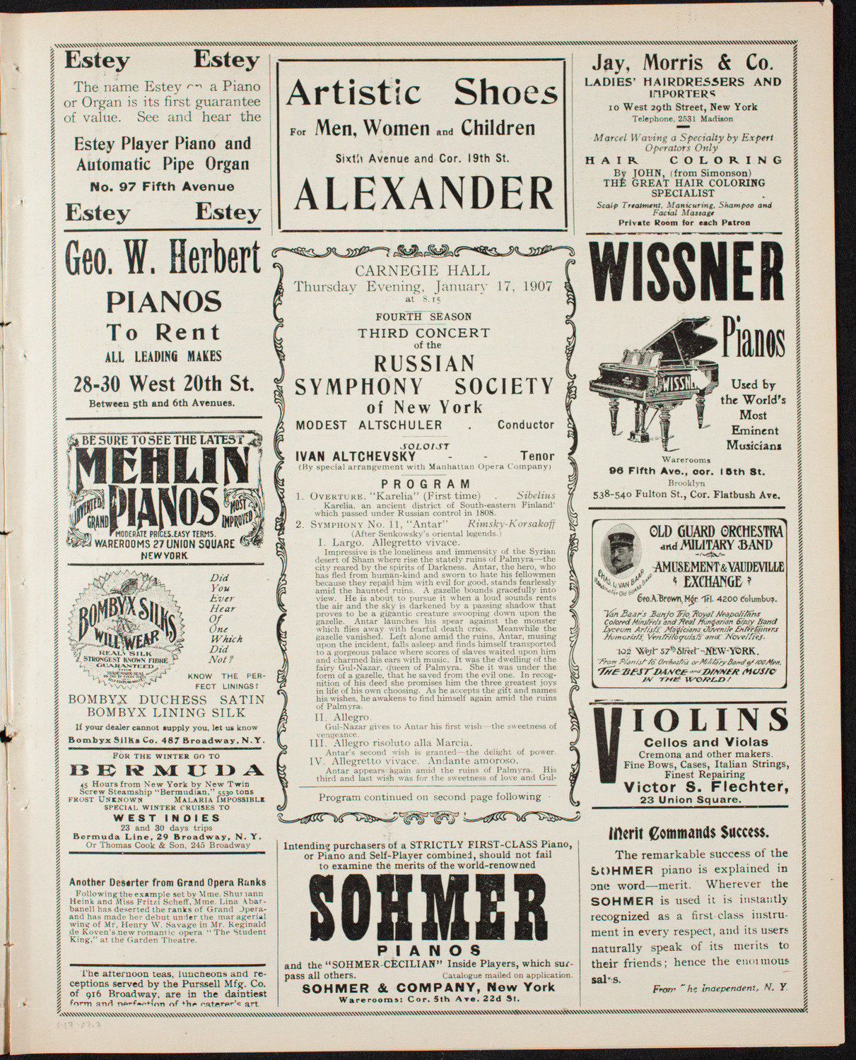 Russian Symphony Society of New York, January 17, 1907, program page 5