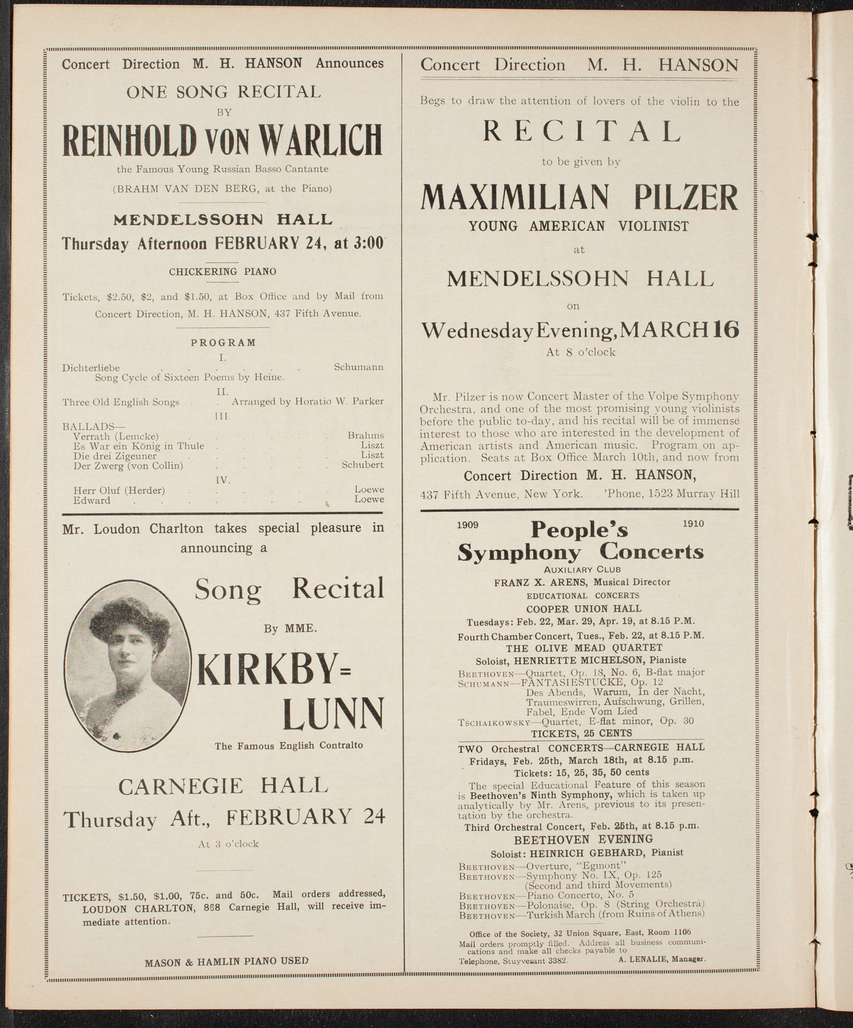 Ludwig Wüllner, Baritone, February 22, 1910, program page 10