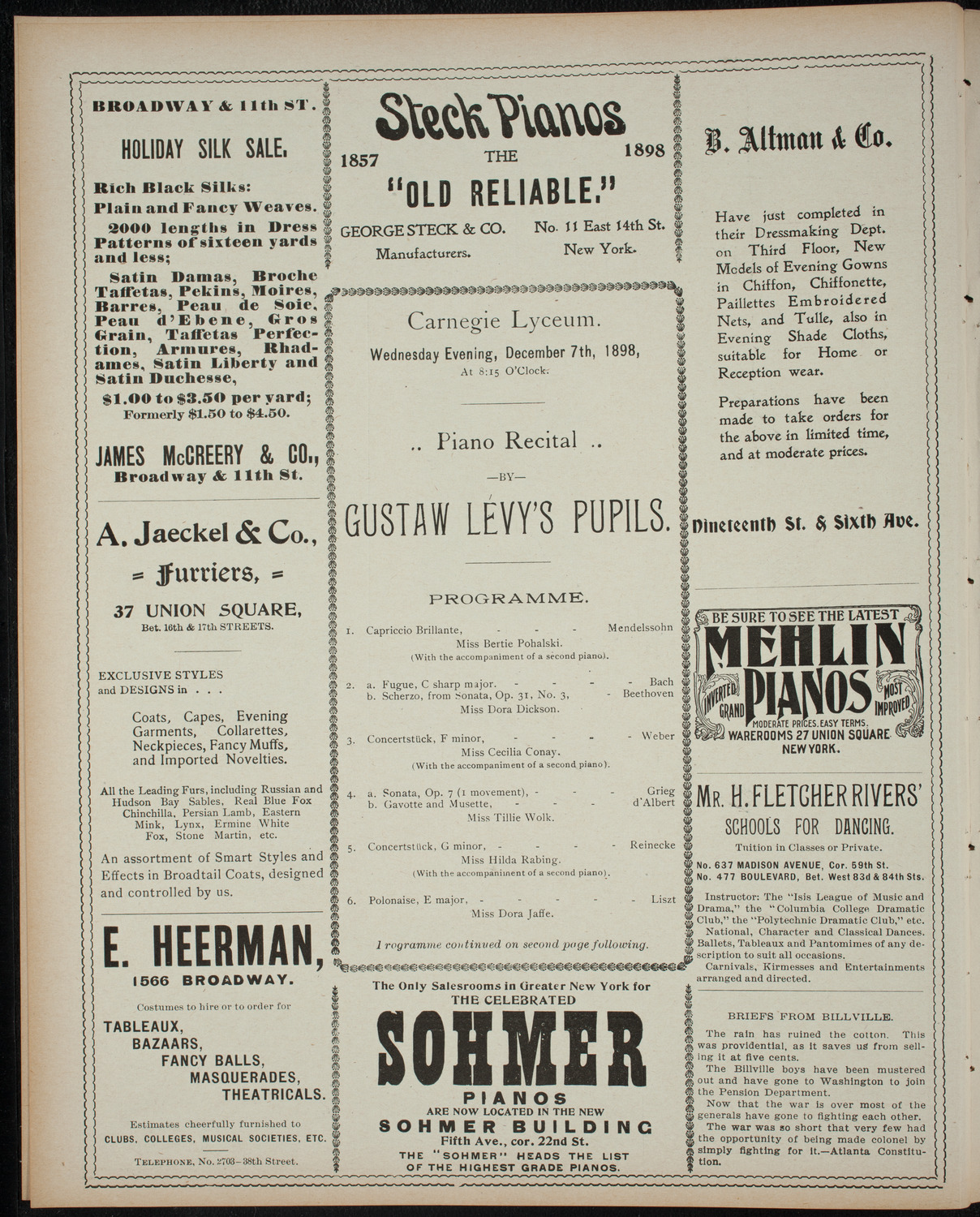 Students of Gustav Levy, December 7, 1898, program page 4