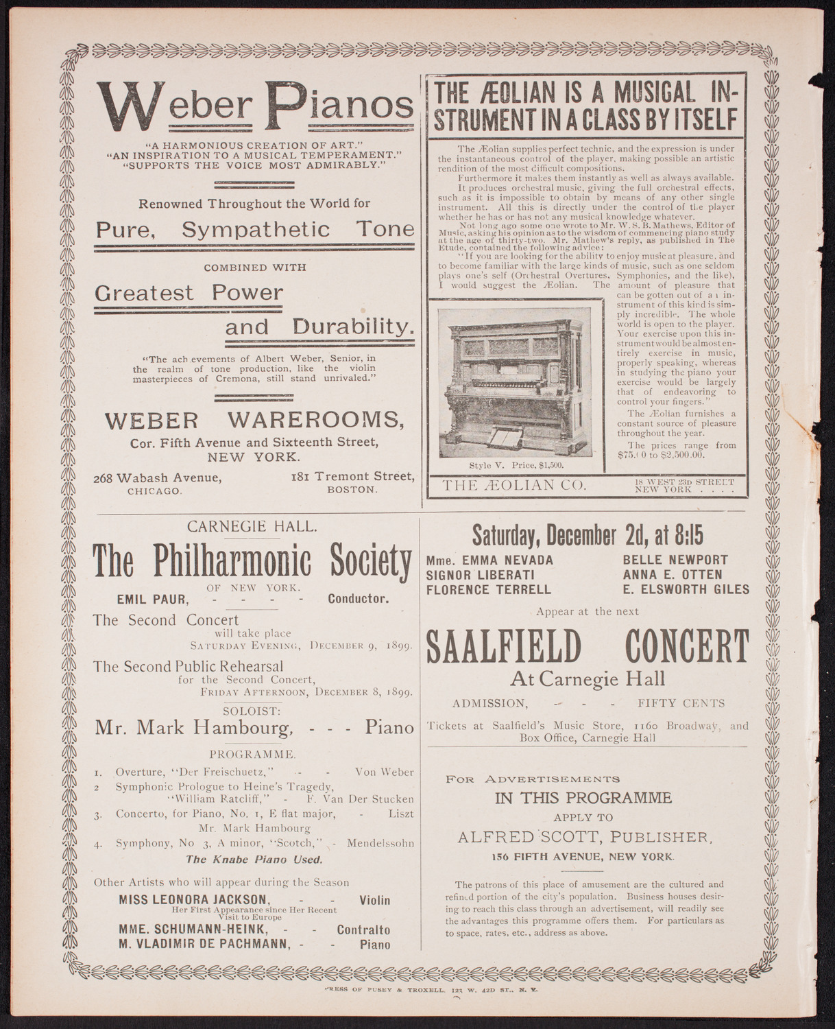 Benefit: German Hospital and Dispensary, November 29, 1899, program page 8