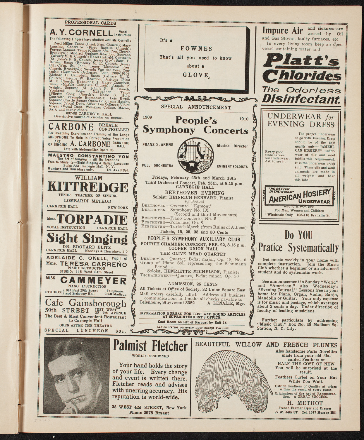 Russian Symphony Society of New York, February 10, 1910, program page 9