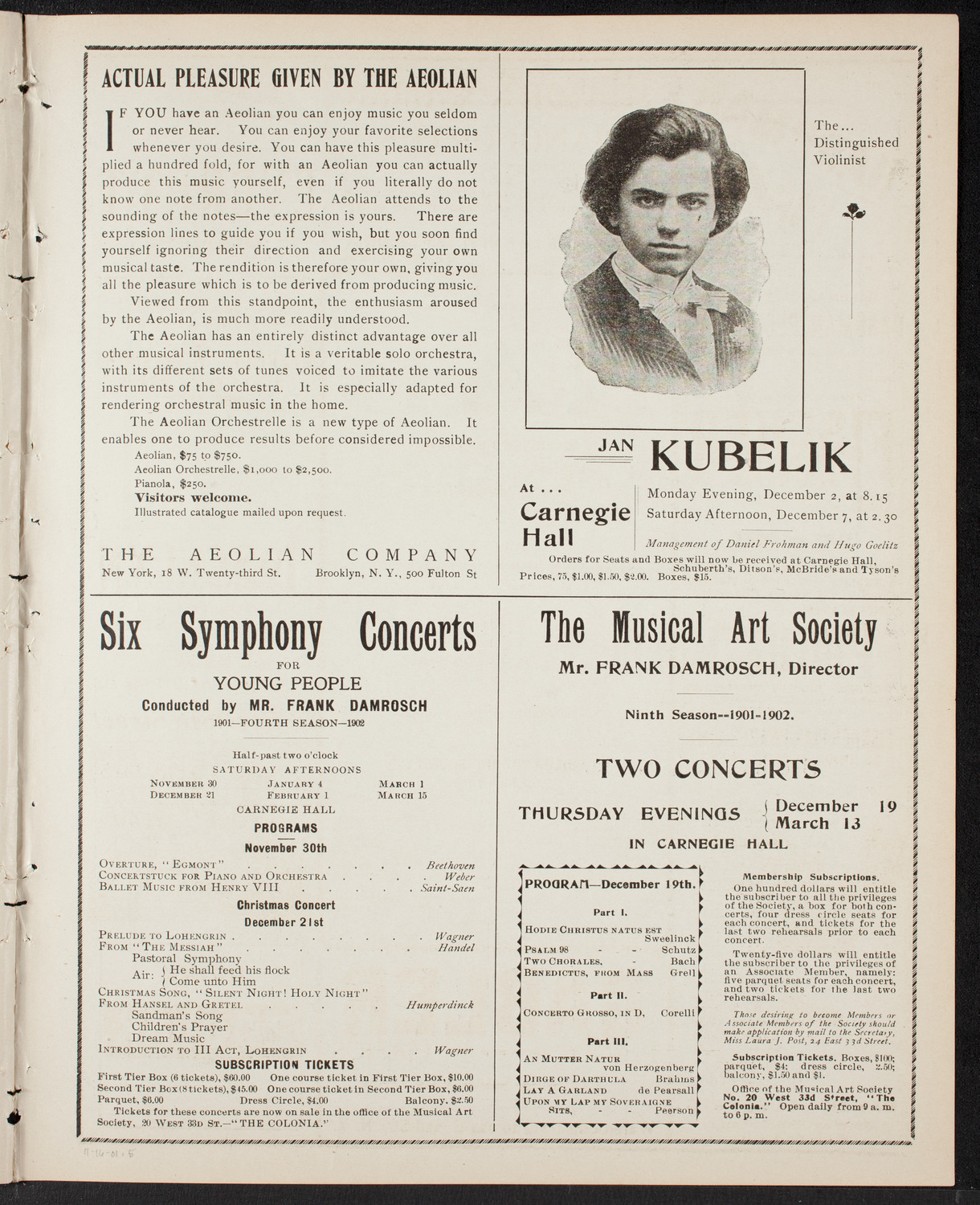New York Philharmonic, November 16, 1901, program page 9